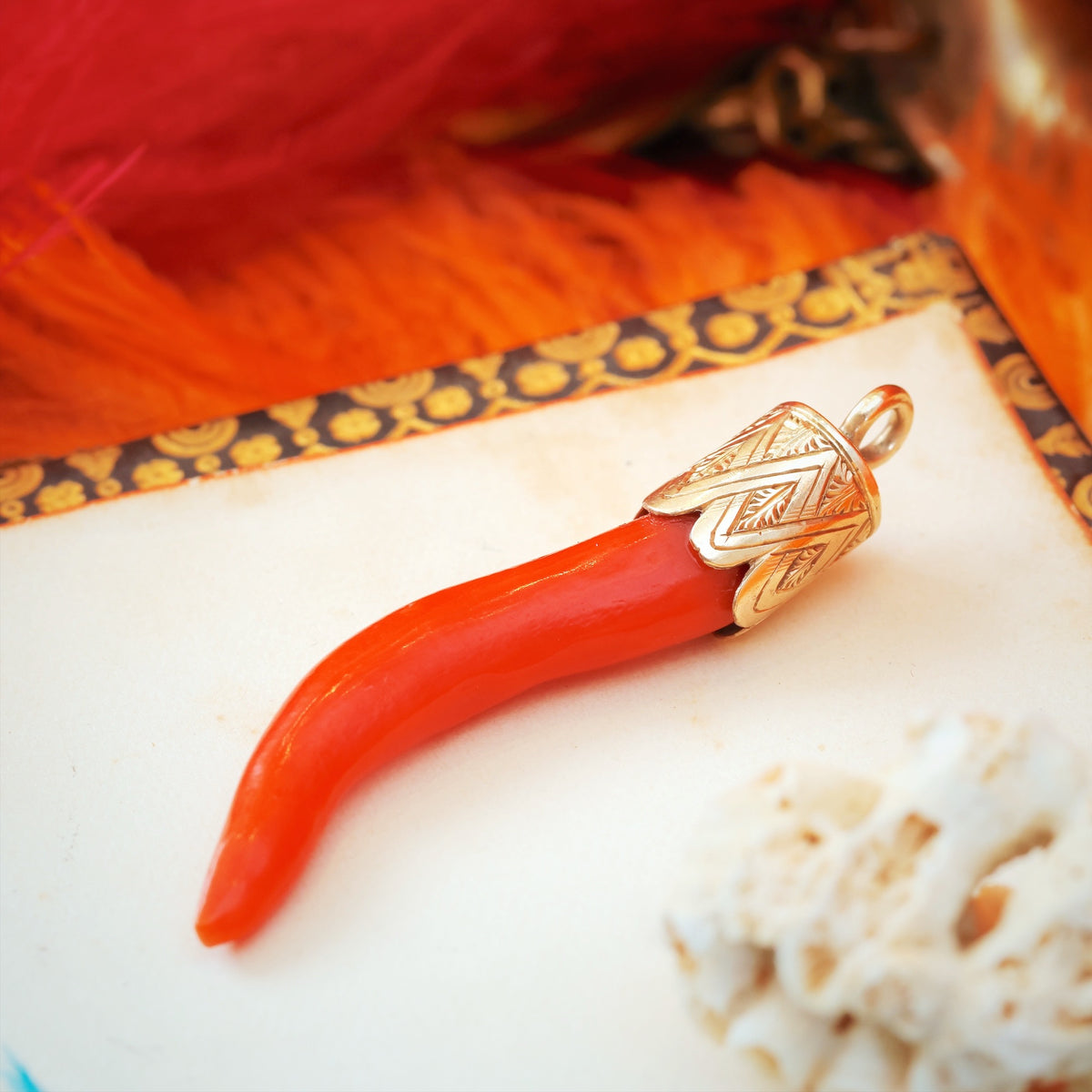 Antique Red Coral Cornicello Amulet
