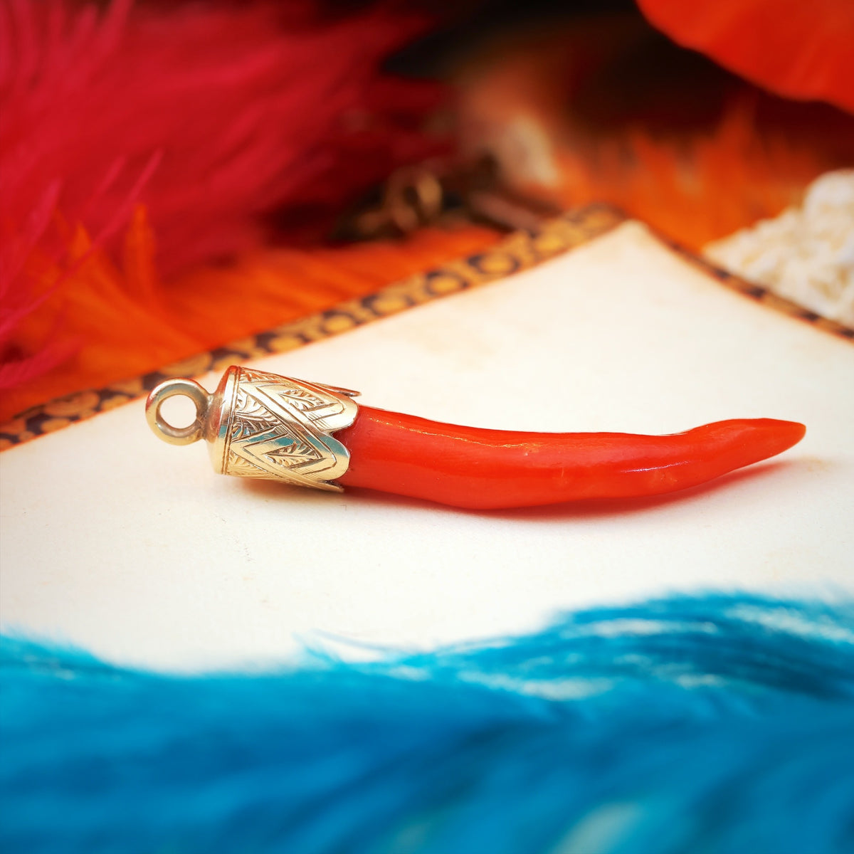 Antique Red Coral Cornicello Amulet