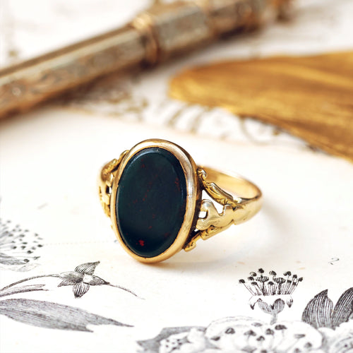 Antique 9ct Gold Victorian Bloodstone Signet Ring