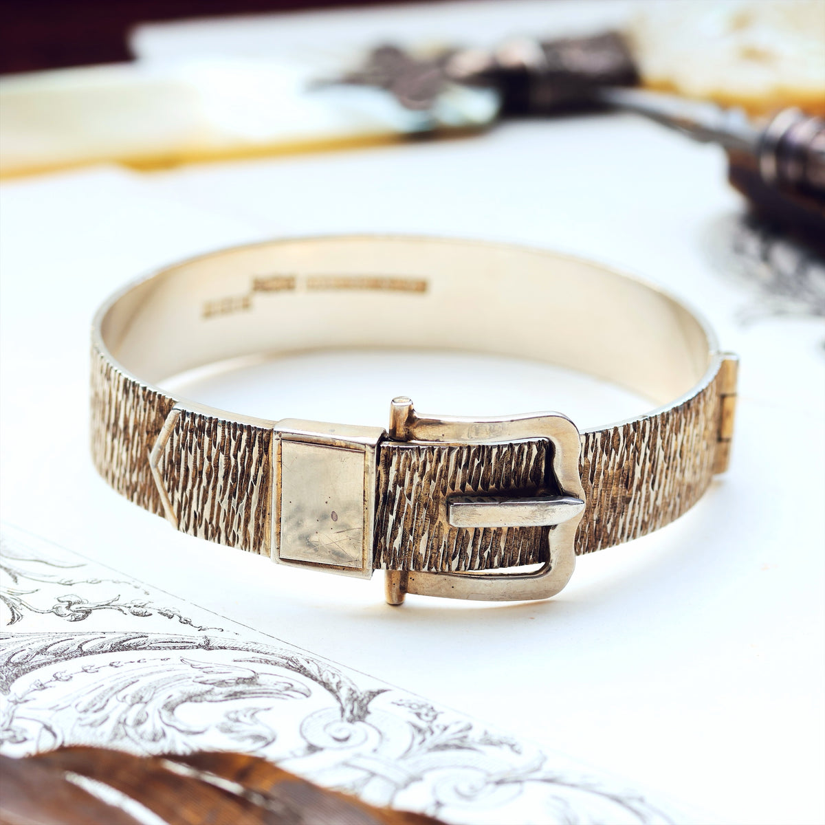 Statement Date 1973 Bark Effect Silver Bangle