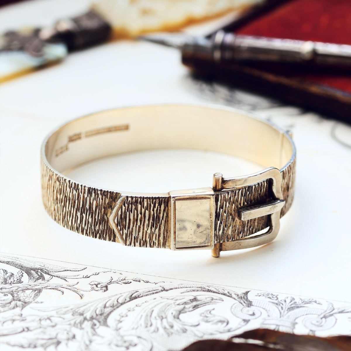 Statement Date 1973 Bark Effect Silver Bangle