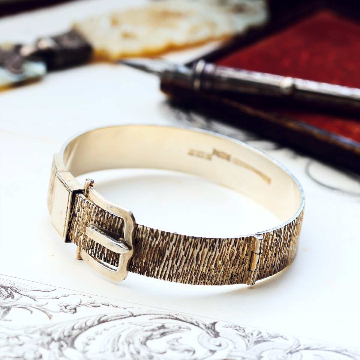 Statement Date 1973 Bark Effect Silver Bangle