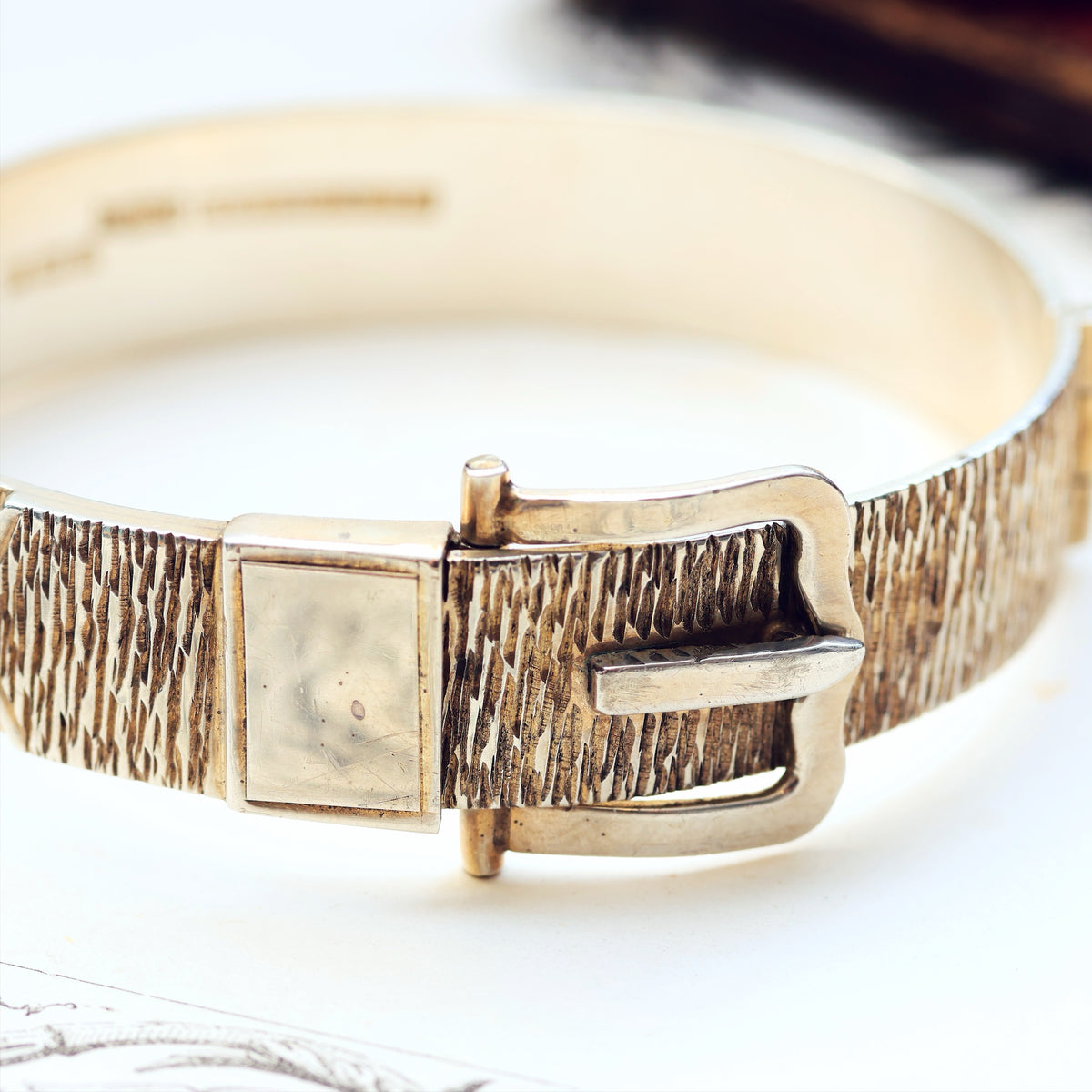 Statement Date 1973 Bark Effect Silver Bangle