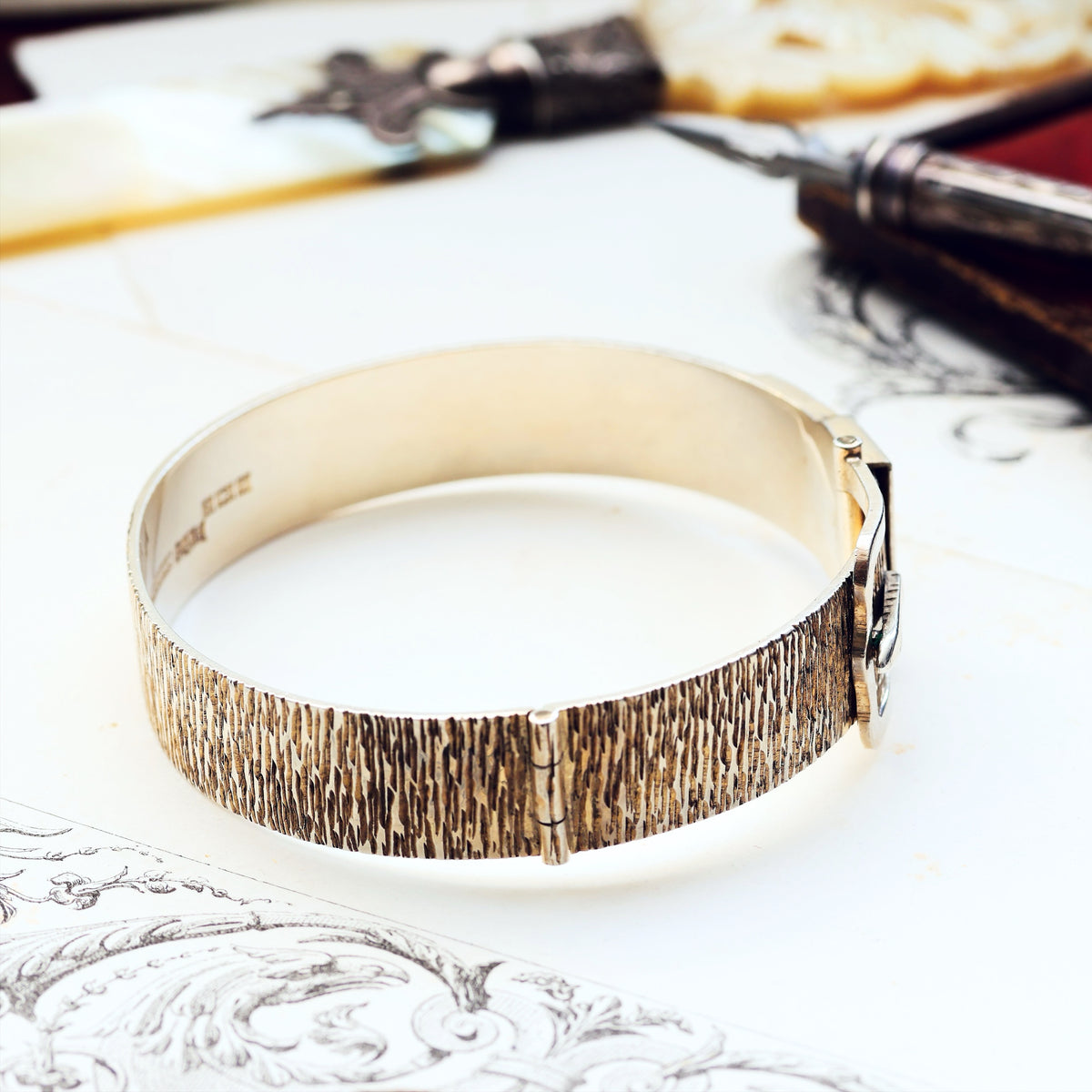 Statement Date 1973 Bark Effect Silver Bangle