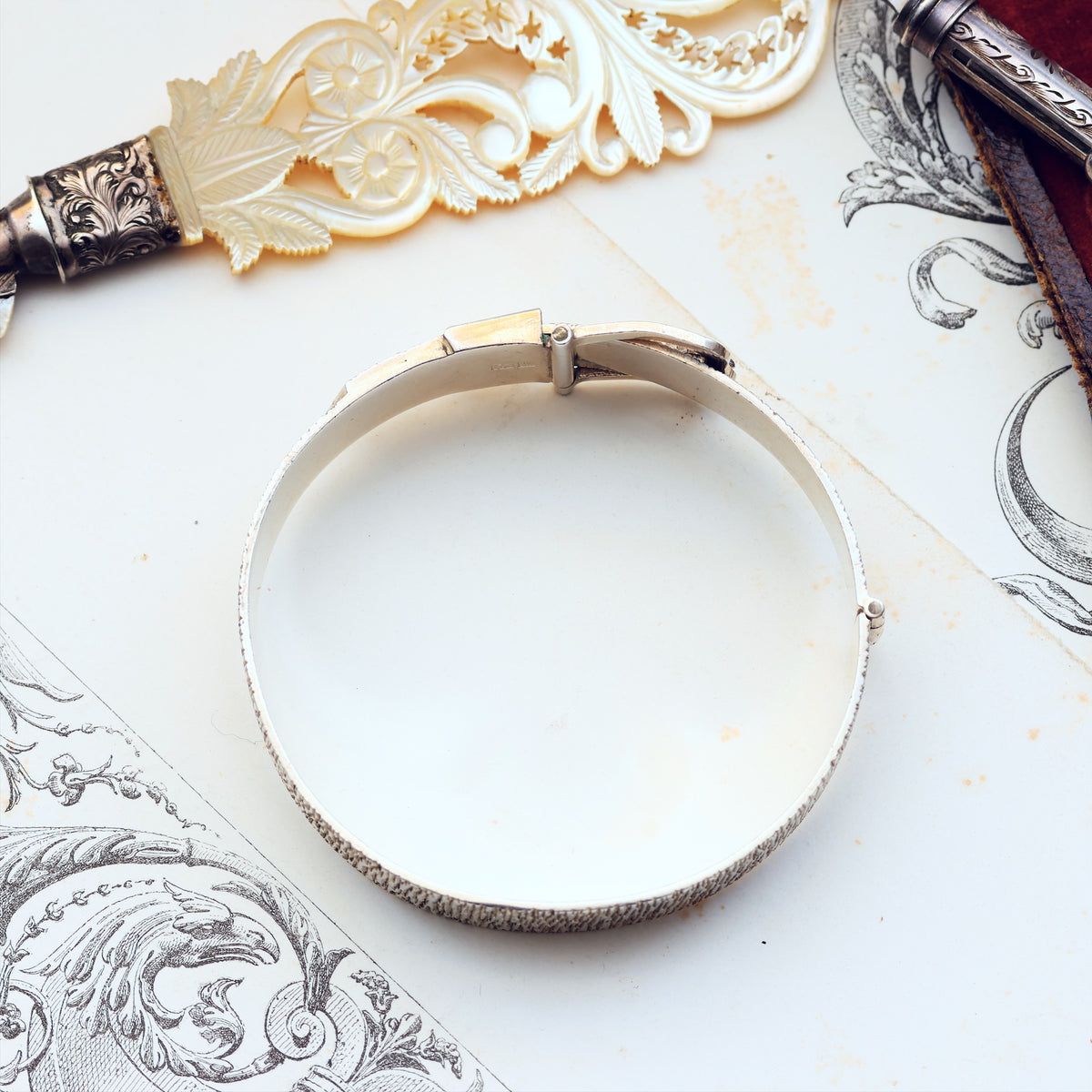 Statement Date 1973 Bark Effect Silver Bangle