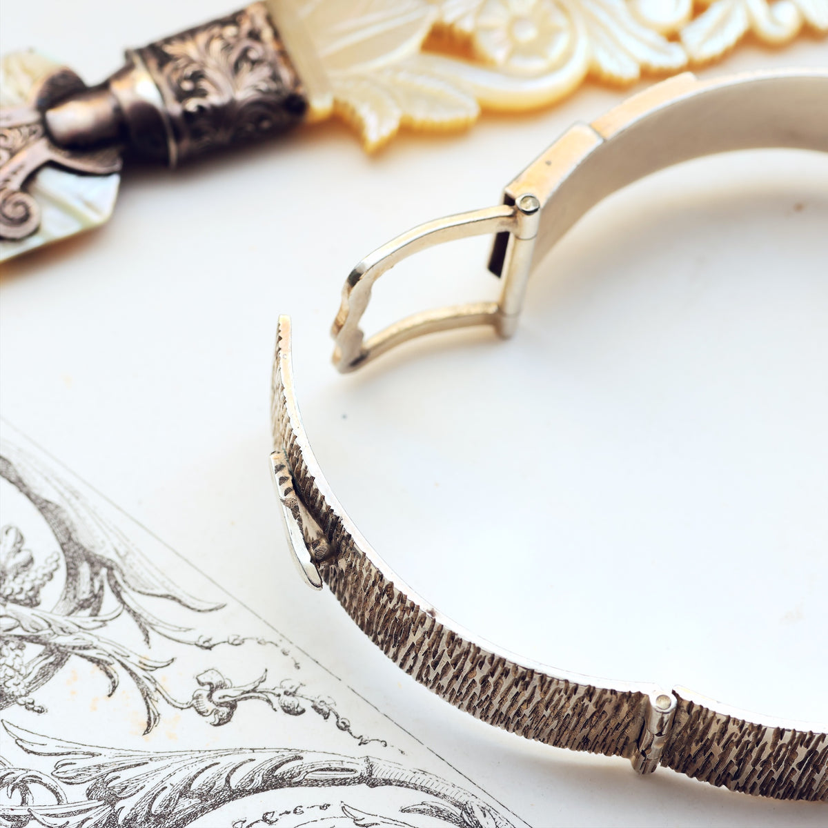 Statement Date 1973 Bark Effect Silver Bangle