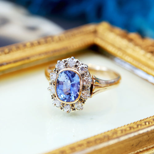 Vintage Ceylon Sapphire & Diamond Cluster Ring