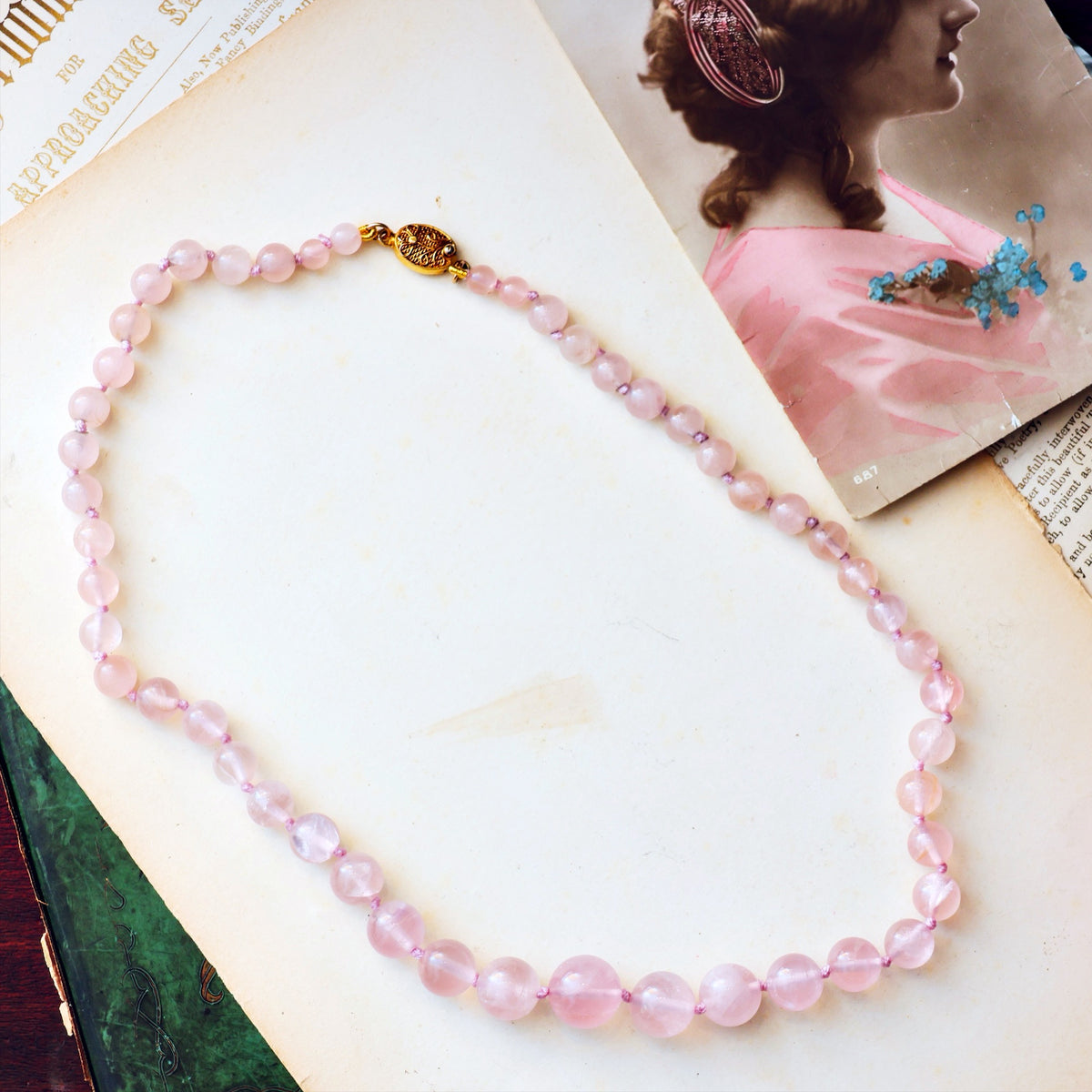 Vintage Chinese Export Rose Quartz Bead Necklace