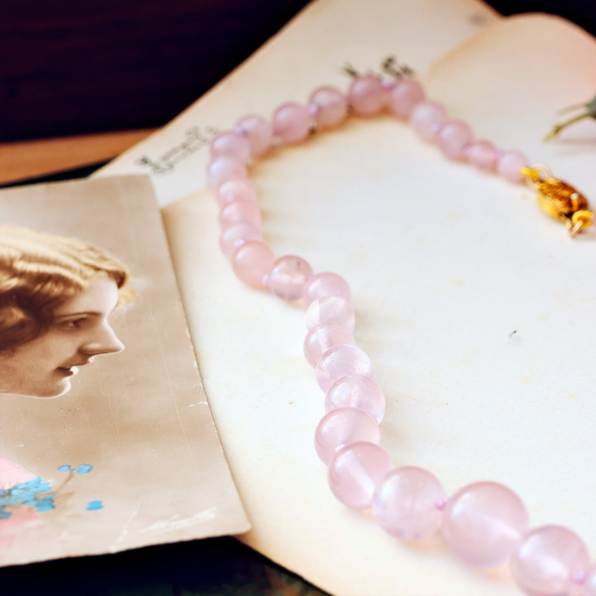Vintage Chinese Export Rose Quartz Bead Necklace