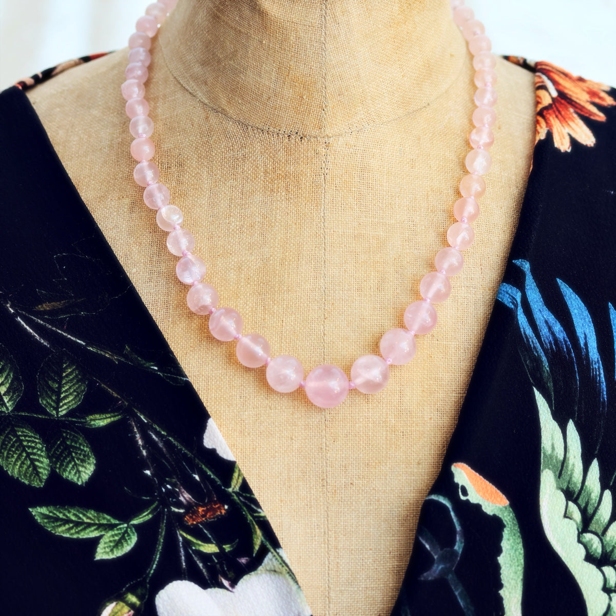 Vintage Chinese Export Rose Quartz Bead Necklace