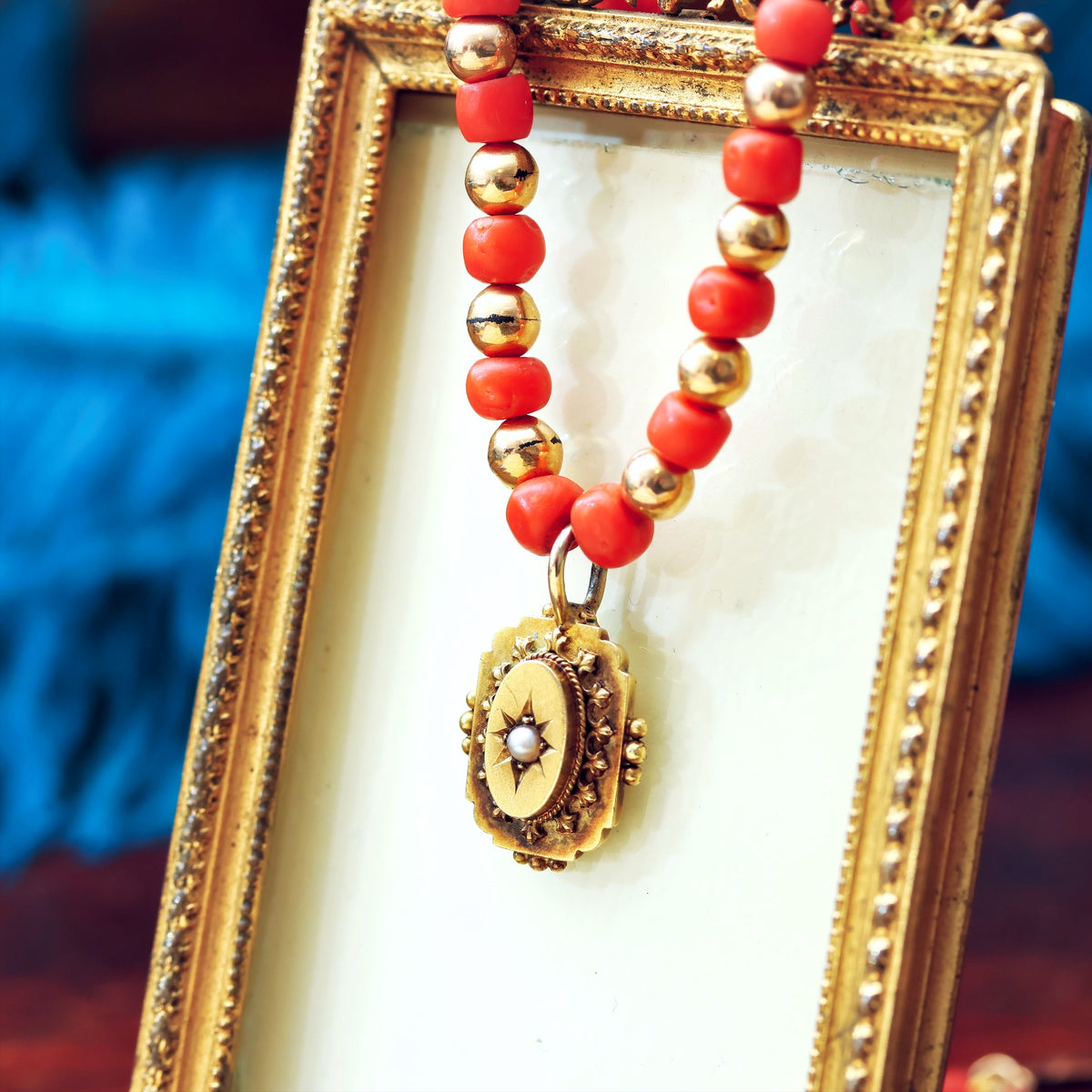 Antique Etruscan Revival Mediterranean Coral Necklace