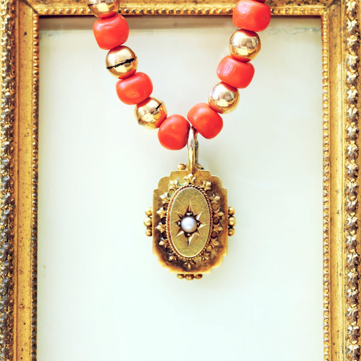 Antique Etruscan Revival Mediterranean Coral Necklace