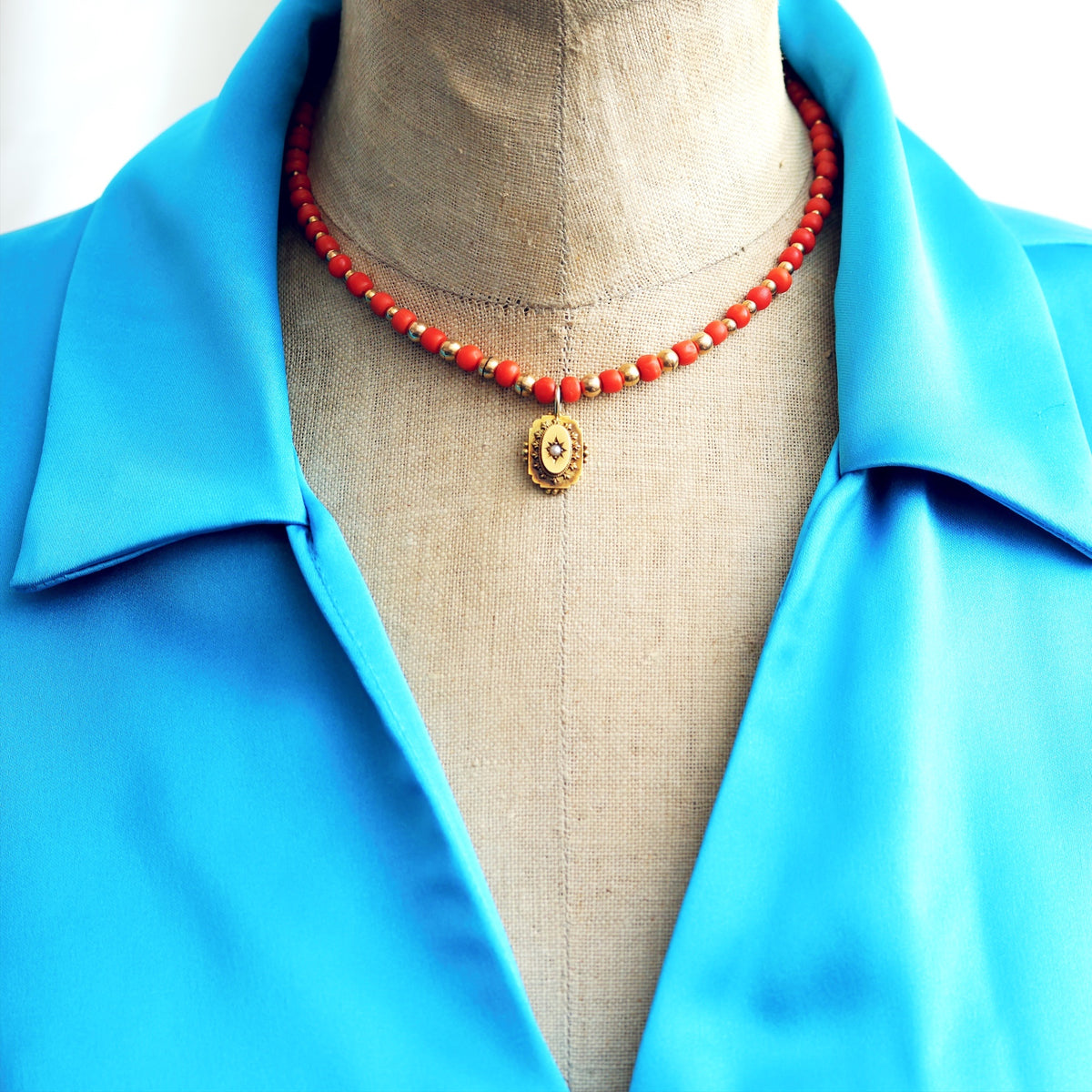 Antique Etruscan Revival Mediterranean Coral Necklace