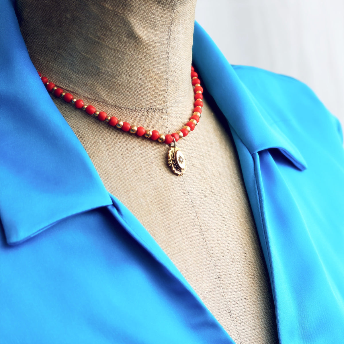 Antique Etruscan Revival Mediterranean Coral Necklace