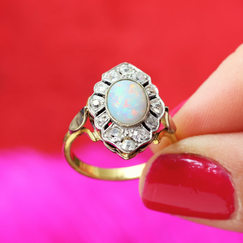 Lovesome Rainbow Opal & Diamond Cluster Ring