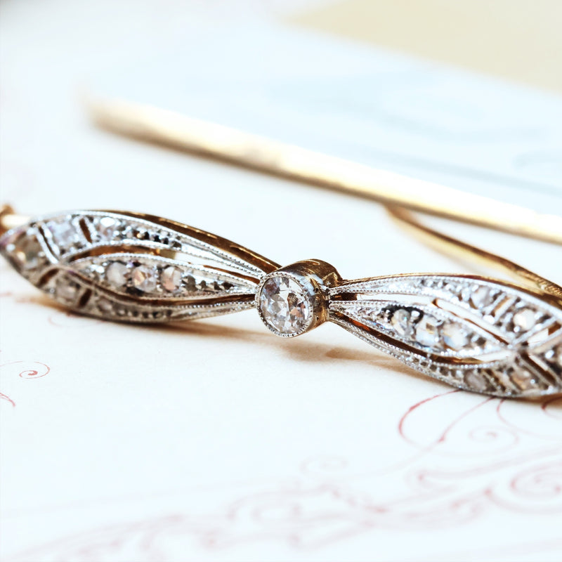 Sweetheart Vintage Diamond Bow Bar Brooch