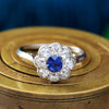 Vintage Platinum Sapphire & Diamond Flower Ring
