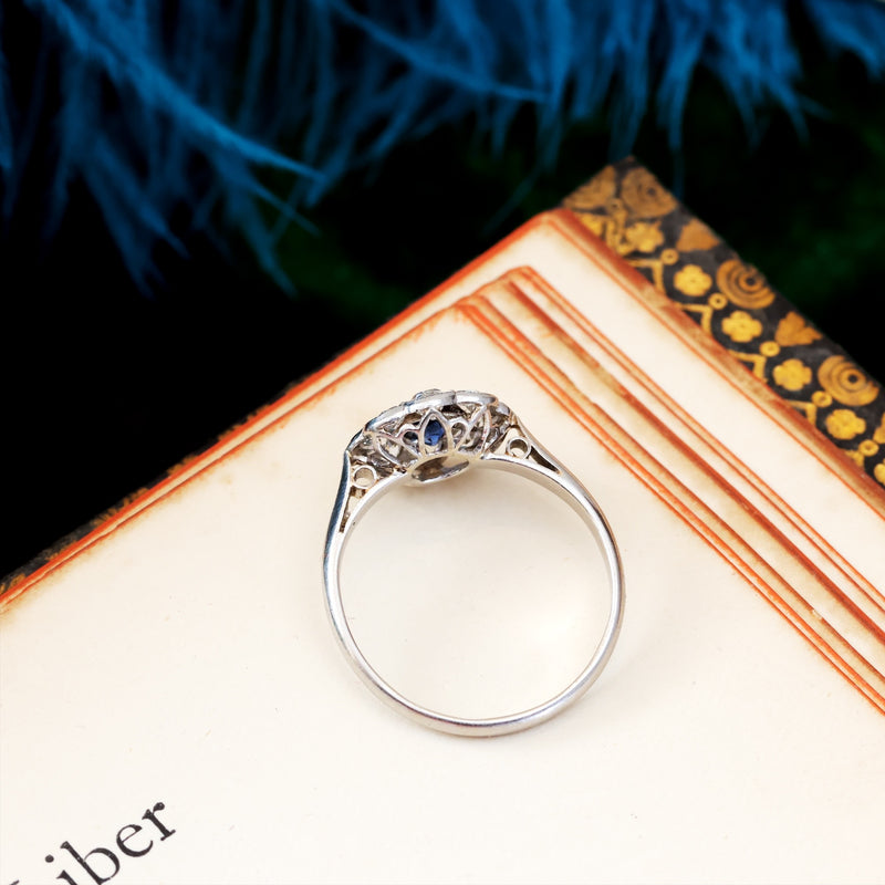 Finest Quality Vintage Platinum Sapphire & Diamond Flower Ring