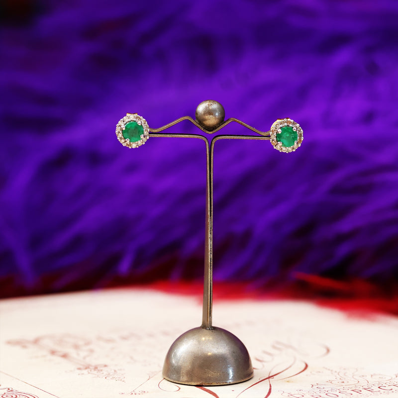 Vintage Emerald & Diamond Stud Earrings