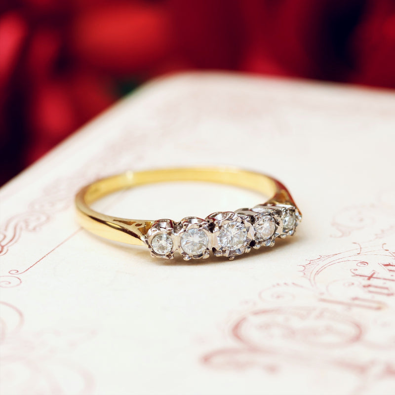 Victorian 18ct Gold, Five Stone Diamond Carved Half Hoop Ring (848R) | The  Antique Jewellery Company