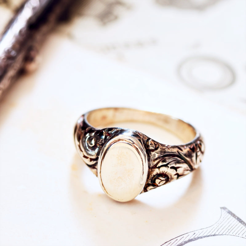 Ornate Rococo Recycled Silver Signet Ring