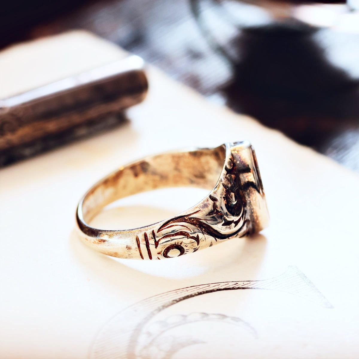 Ornate Rococo Recycled Silver Signet Ring