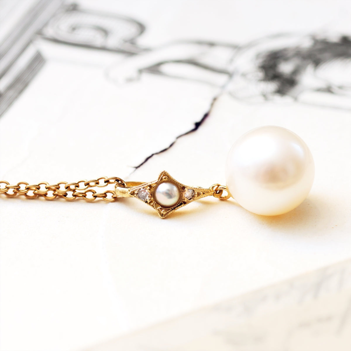 Recycled Vintage Cultured Pearl & Diamond Pendant