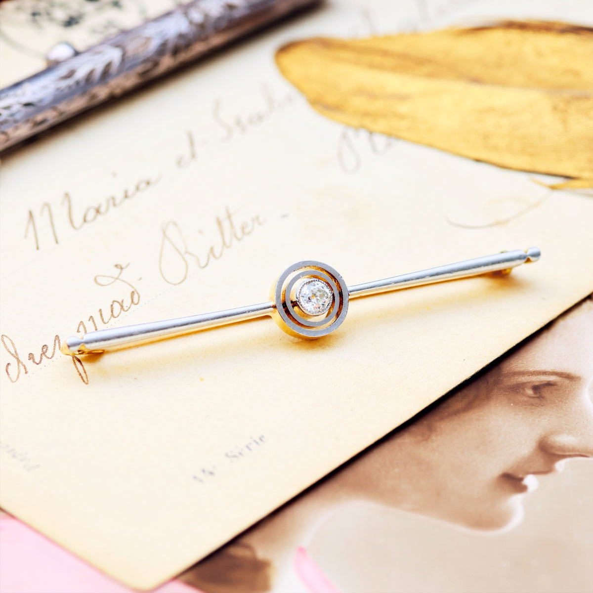 Classy Vintage Art Deco Diamond Bar Brooch