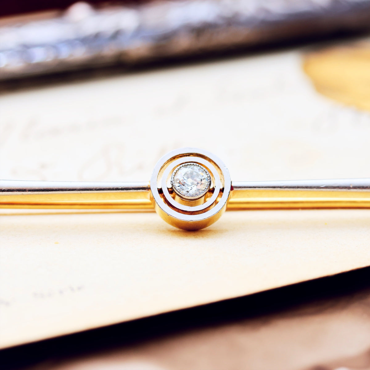Classy Vintage Art Deco Diamond Bar Brooch