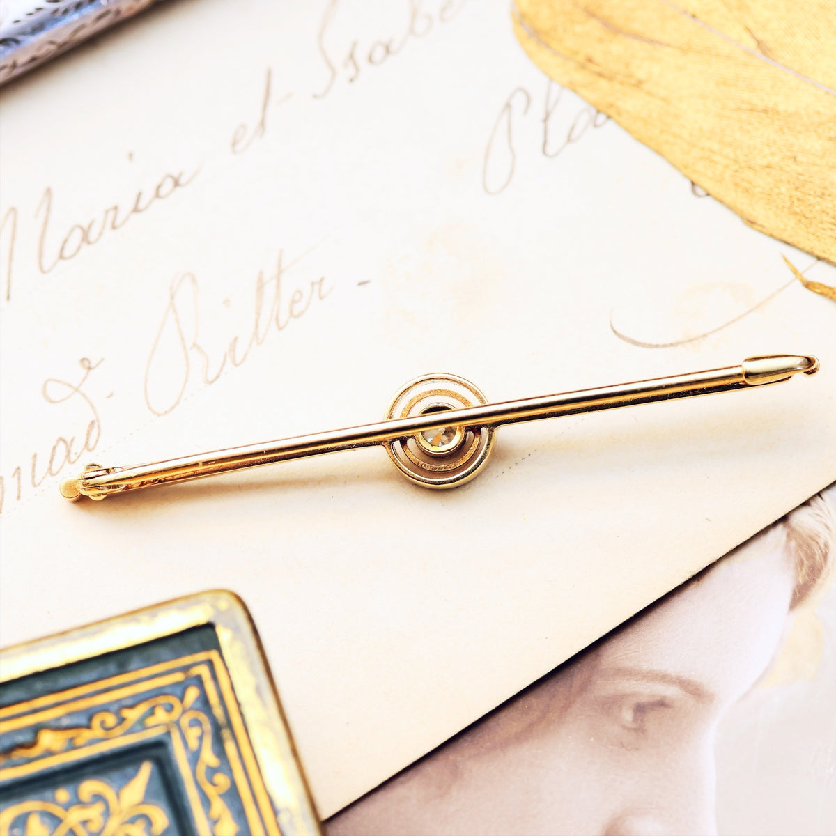 Classy Vintage Art Deco Diamond Bar Brooch
