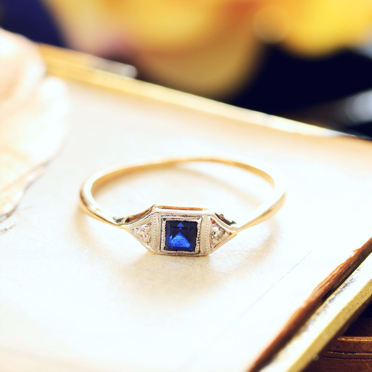 Petite Pretty Vintage Art Deco Sapphire & Diamond Ring