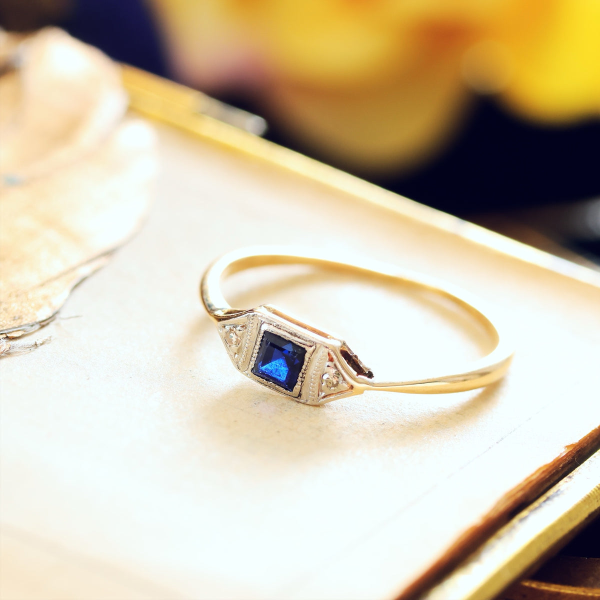 Petite Pretty Vintage Art Deco Sapphire & Diamond Ring