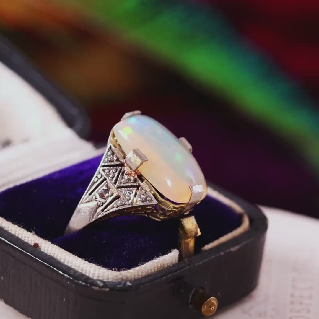 Vintage Art Deco Style Opal Cocktail Ring