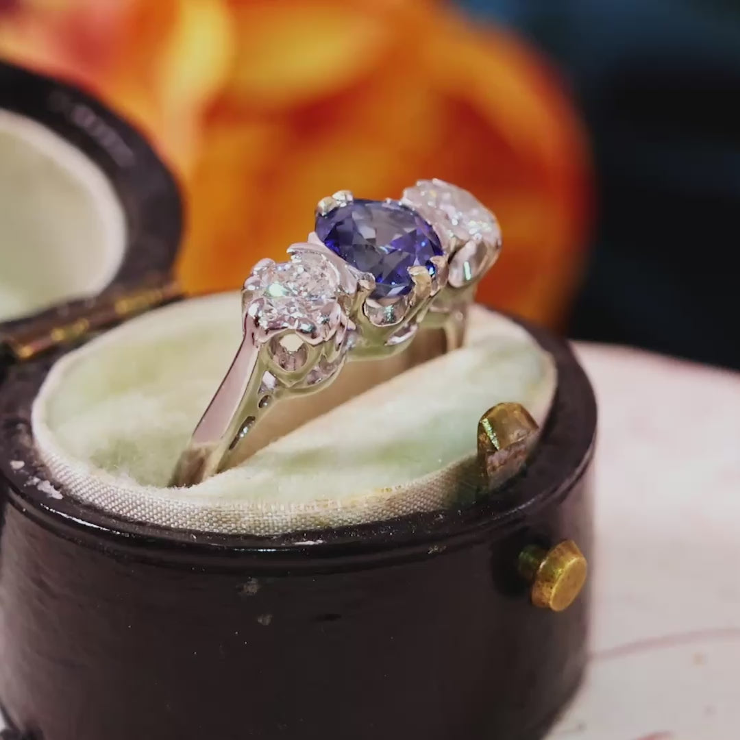 Vintage Ceylon Sapphire & Diamond Engagement Ring