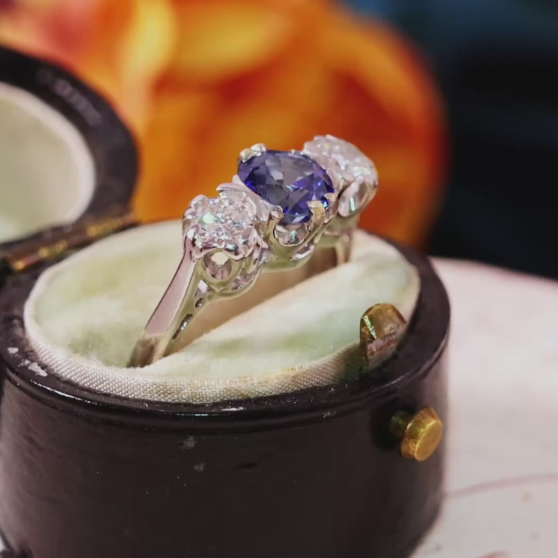 Vintage Ceylon Sapphire & Diamond Engagement Ring