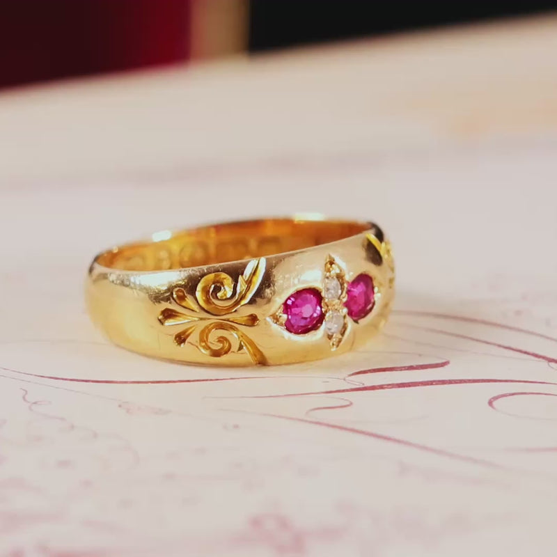 Antique Date 1899 Gypsy Ruby & Diamond Ring