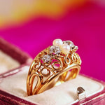 Extravagant Vintage Diamond & Pearl Boule Cocktail Ring