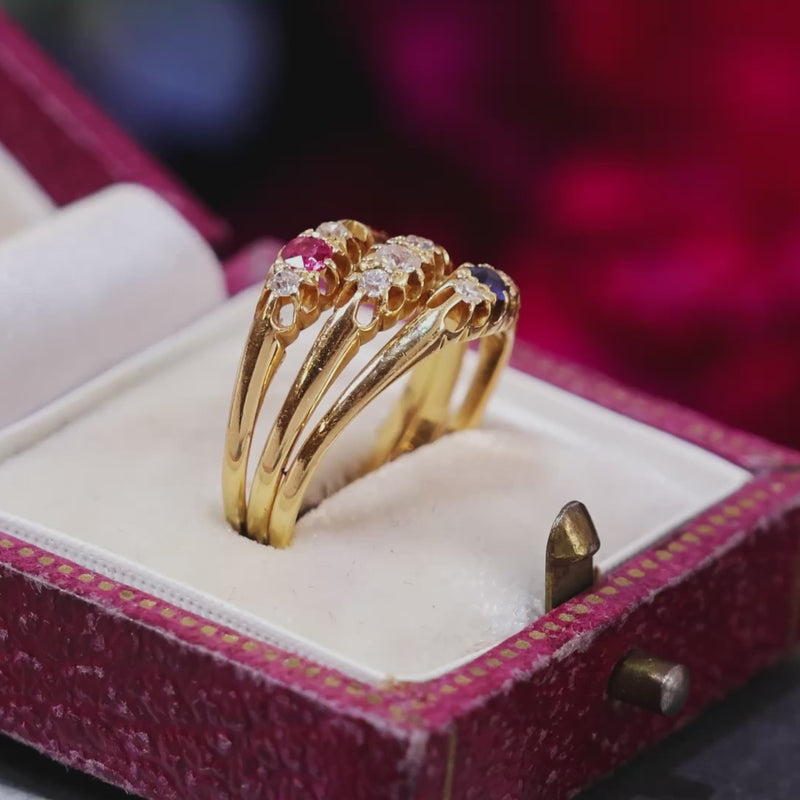 Date 1898 Tricolour Jubilee Diamond, Sapphire & Ruby Ring