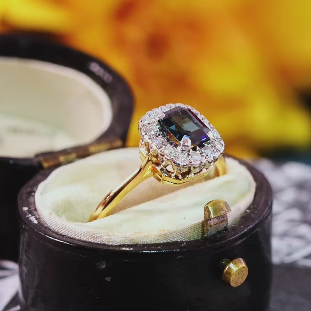 Vintage Date 1988 Sapphire & Diamond Cluster Ring