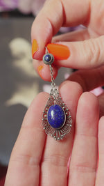 Finest Vintage Silver Filigree Lapis Lazuli Drop Earrings