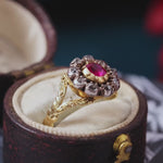 Rare Early Victorian Ruby and Diamond Blossom Ring