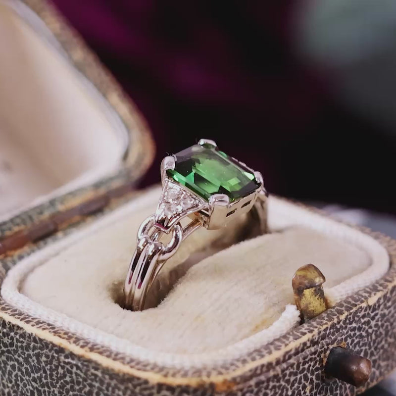 Vintage Green Tourmaline & Diamond Ring
