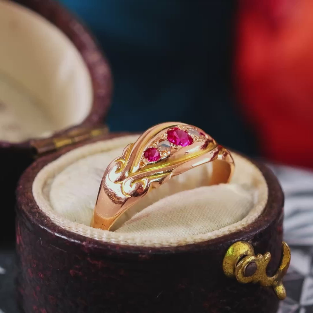 Antique Date 1896 15ct Gold Ruby & Diamond Ring