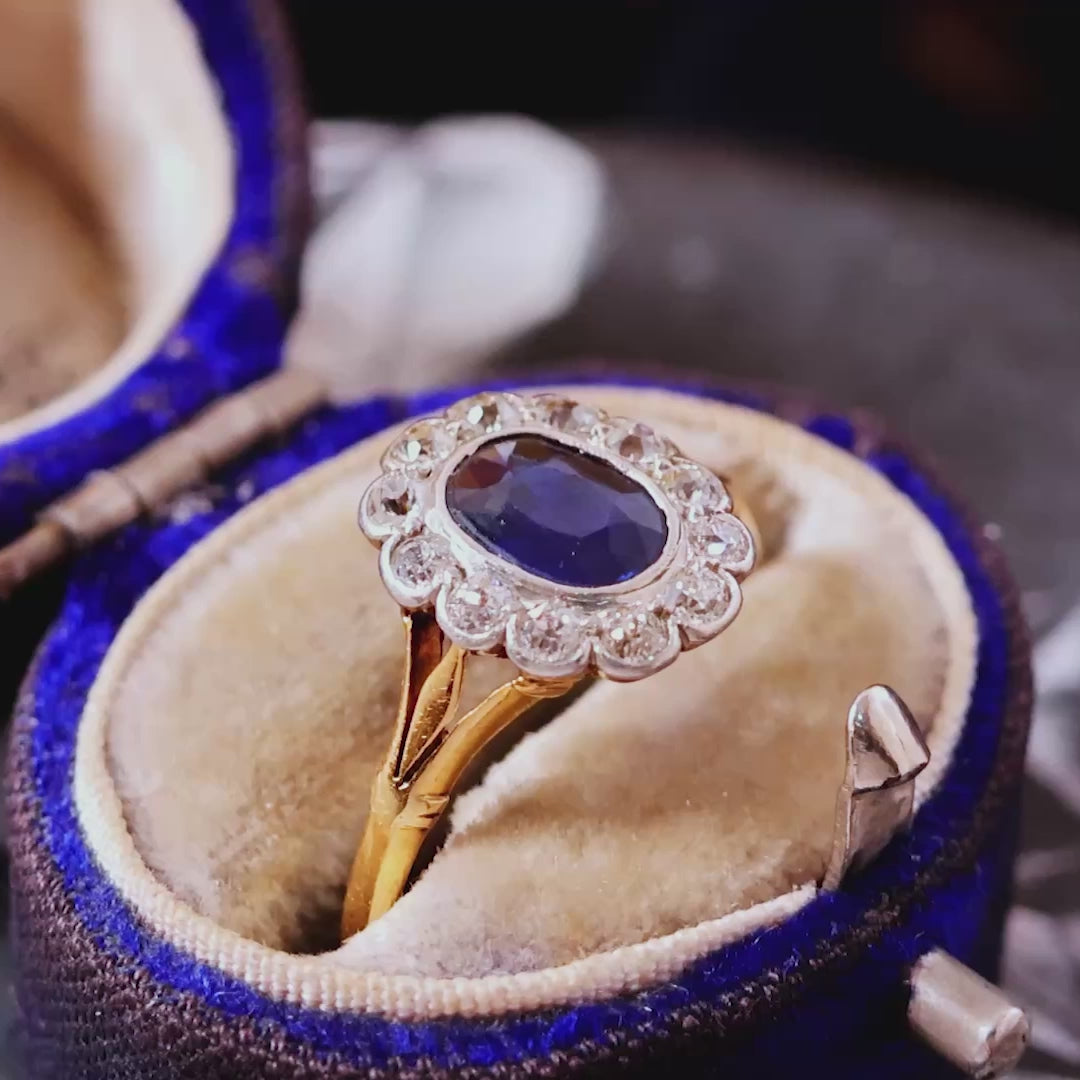 Vintage Sapphire & Diamond Cluster Engagement Ring