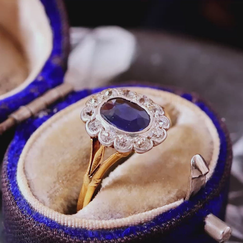 Vintage Sapphire & Diamond Cluster Engagement Ring