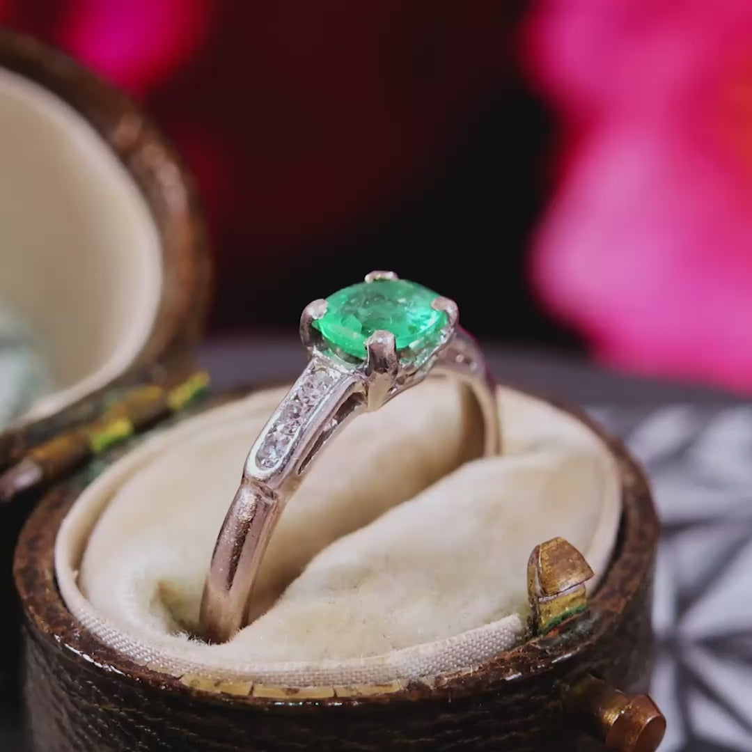 Vintage Emerald & Diamond Engagement Ring