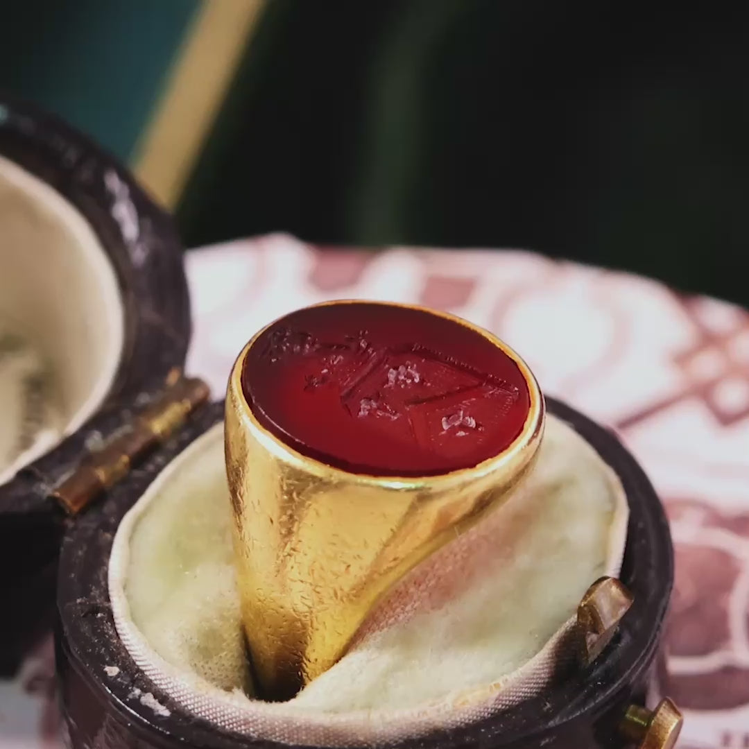 Vintage Russet Carnelian Intaglio Signet Seal Ring