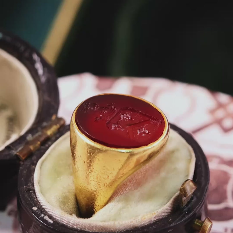 Vintage Russet Carnelian Intaglio Signet Seal Ring