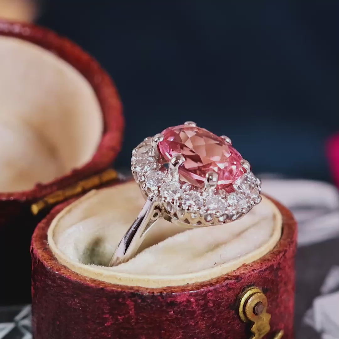 Vintage Pink Tourmaline & Diamond Cocktail Ring