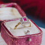 Vintage Art Deco Ruby & Diamond Cluster Ring
